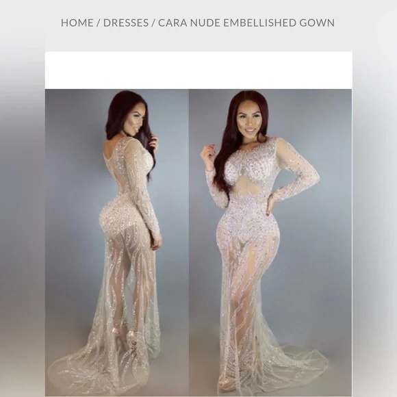 Poshbyv | Dresses | Poshbyv Cara Nude Embellished Gown Size Medium |  Poshmark